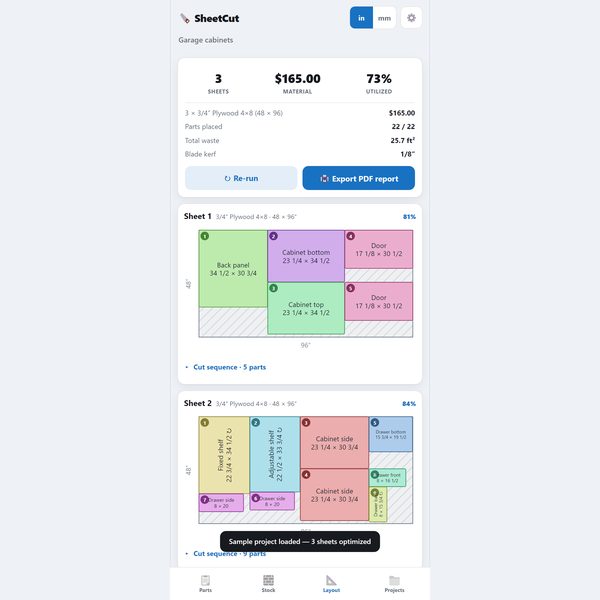 SheetCut app