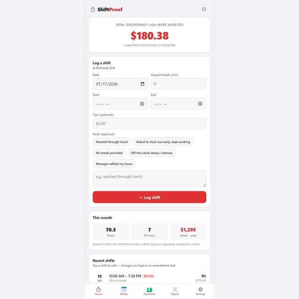 ShiftProof app